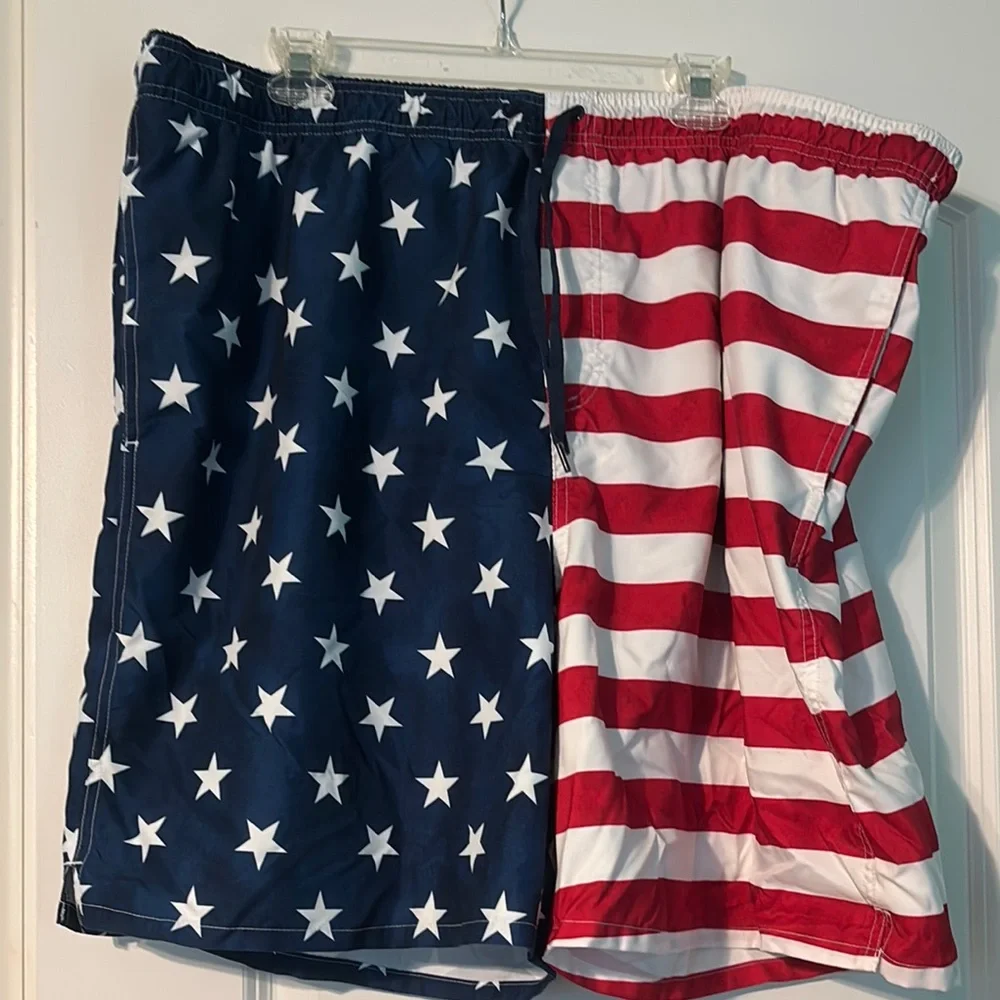 Old Navy Red and White Swim Trunks with Patriotic Flair